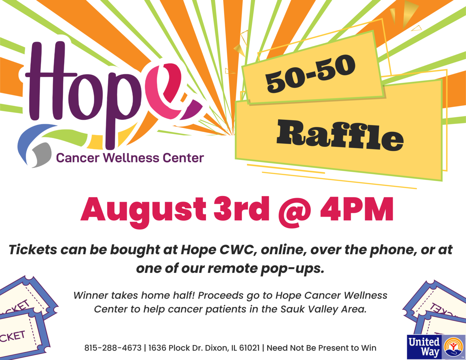Recovery Cash Raffle 50/50 RAFFLE FUNDRAISER - Hope Cancer Wellness Center